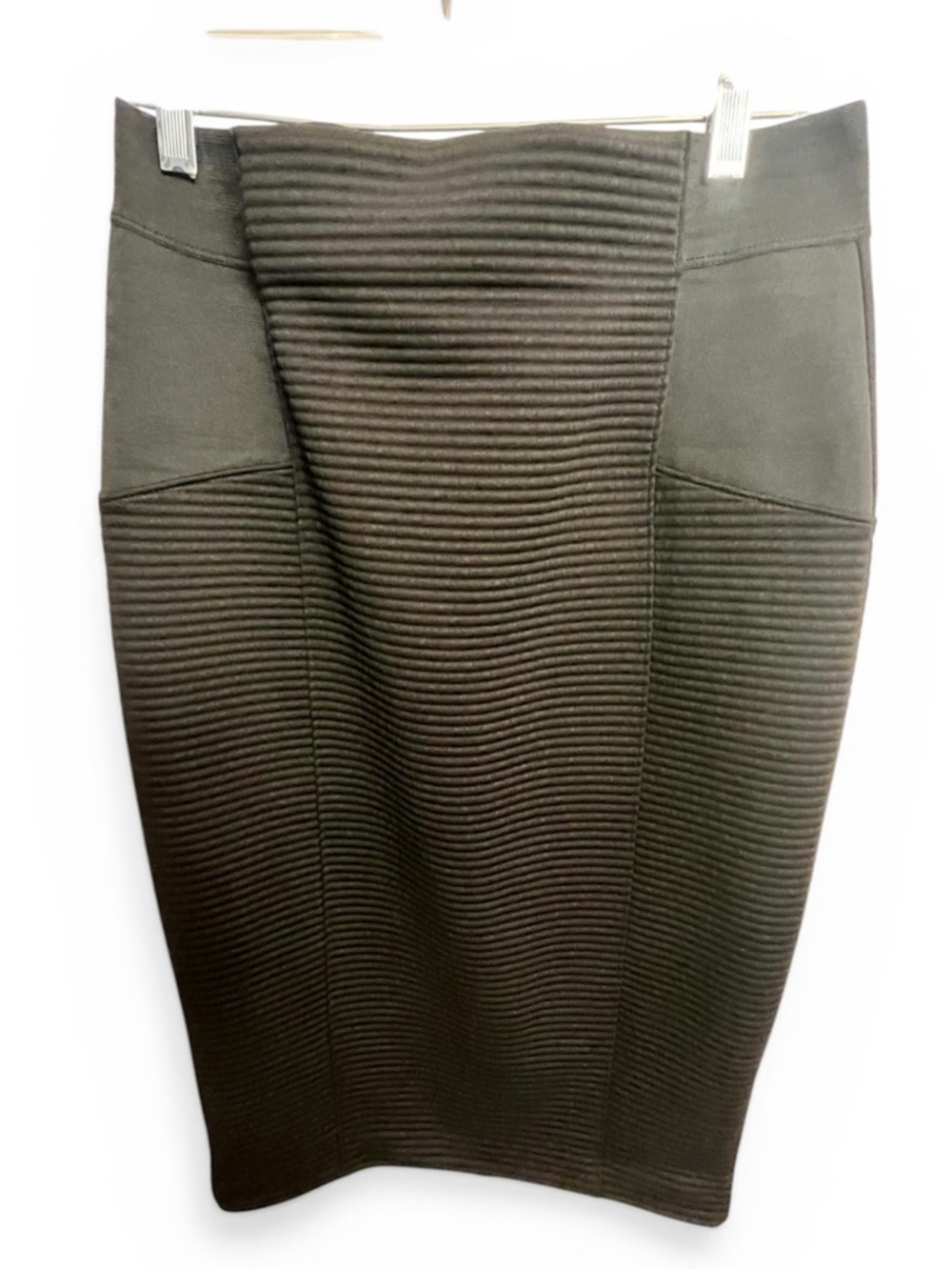 belle sky Black Ribbed Panel Pencil Skirt